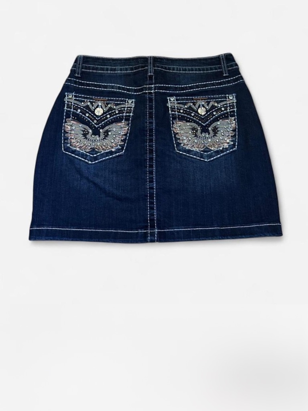 Dark Blue Embellished Denim Skirt - Women